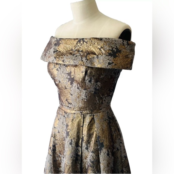 Calvin Klein multi metallic floral off-the- shoulder cocktail dress 2 - Picture 3 of 14
